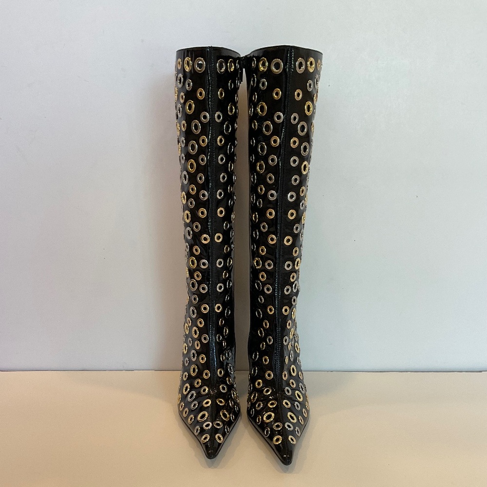 JEFFREY CAMPBELL Holey Pointed Toe Grommet Detail Tall  Boots Size 7.5 NWT - Picture 4 of 10